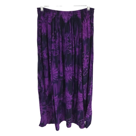 Gone Troppo Skirt Purple Rayon Flowy Travel Tropical Hawaiian Batik Butterfly S - Picture 5 of 11
